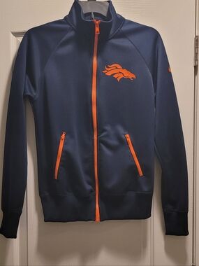 Womens Medium Denver Broncos Navy Track Jacket with Orange Accents